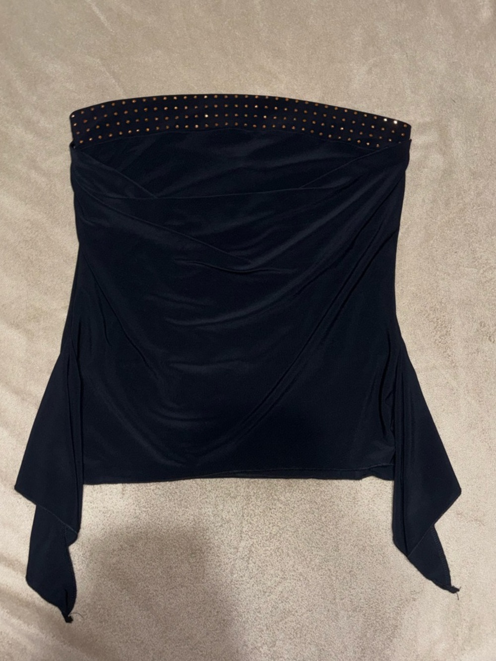 Y2K LVLX Black Strapless Ruched Handkerchief Hem Tube Top Small